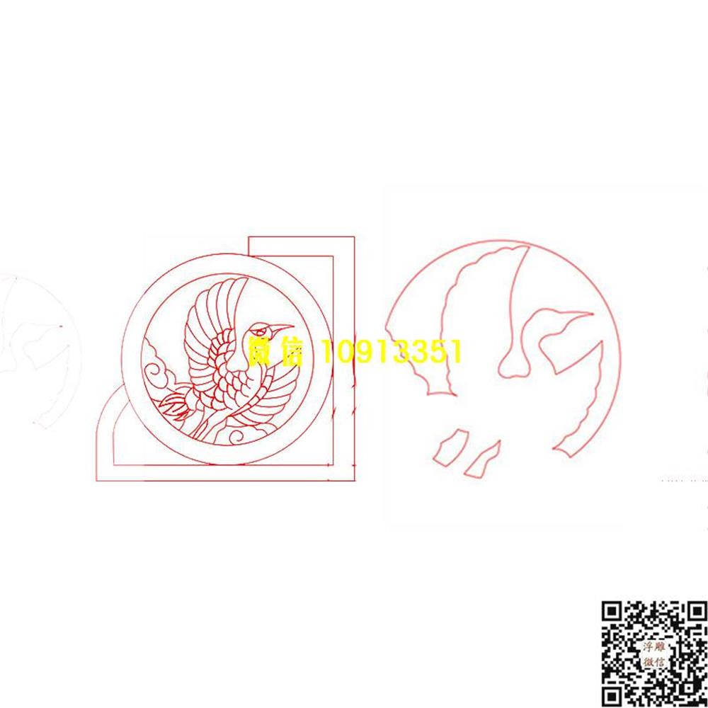 精雕图37鹤墓碑耳朵精雕图线雕图线条图单线铣底图_电脑雕刻plt文泰矢量图精雕图浮雕图